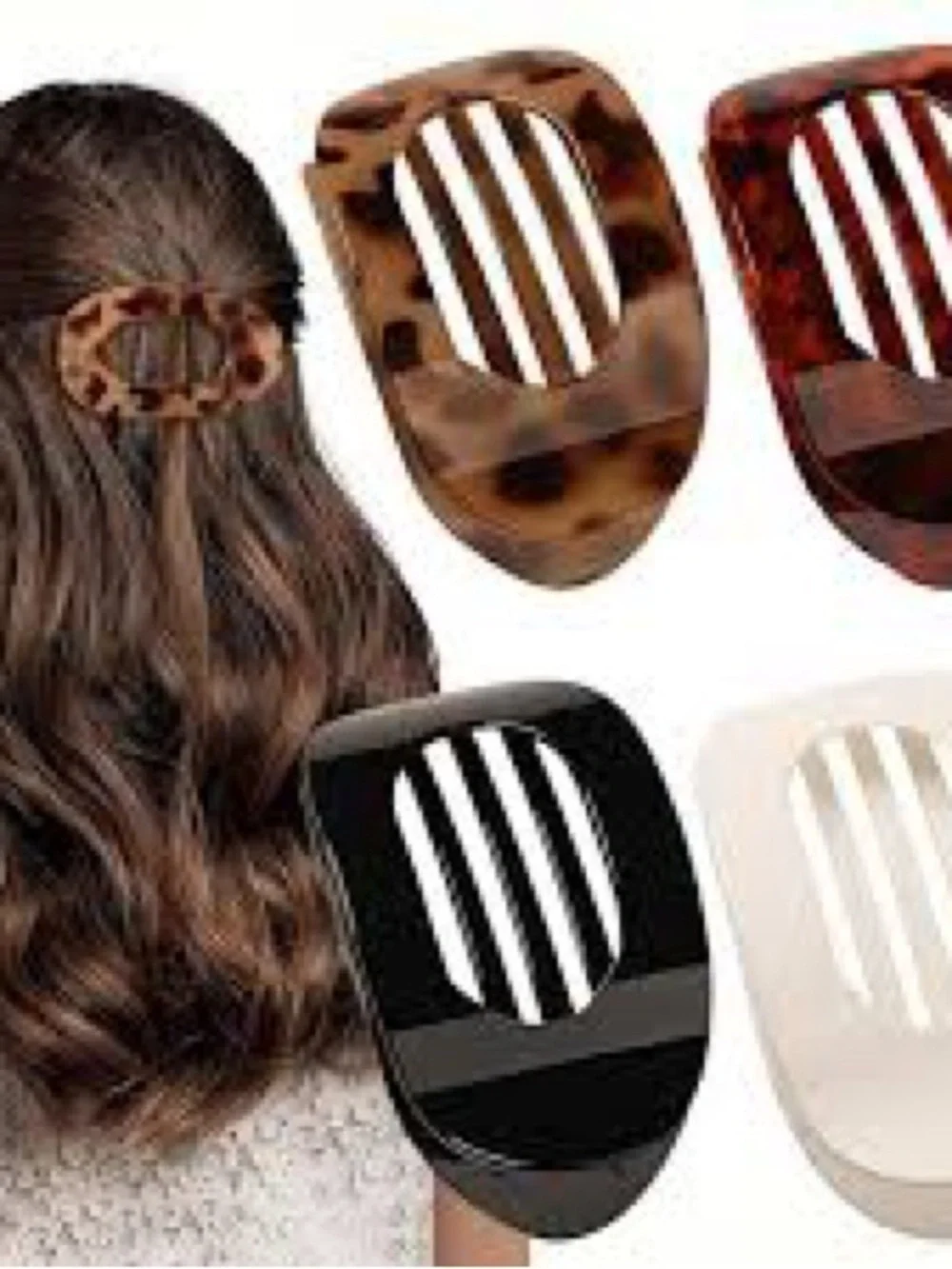 Set of 2 Large Oval Hair Claw Clips - Black & Tortoiseshell